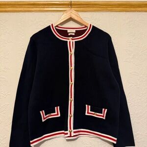 Munro Black Sweater with Red and White Accents